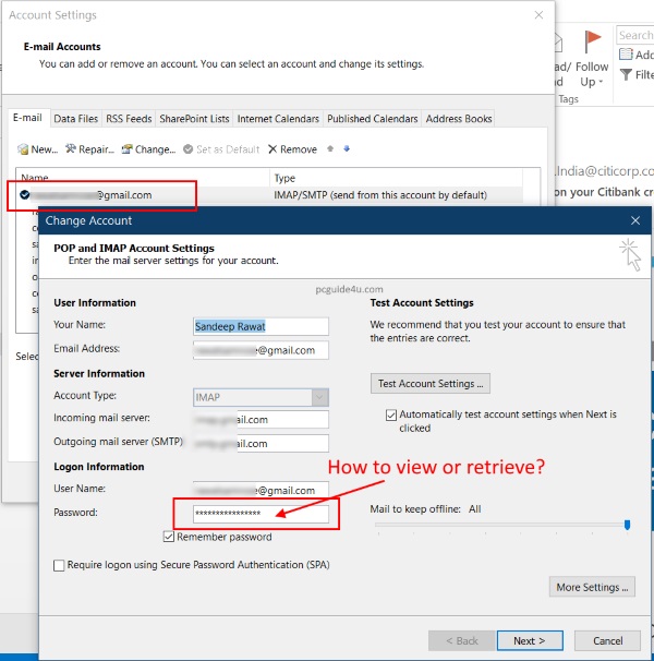 recover outlook email account settings
