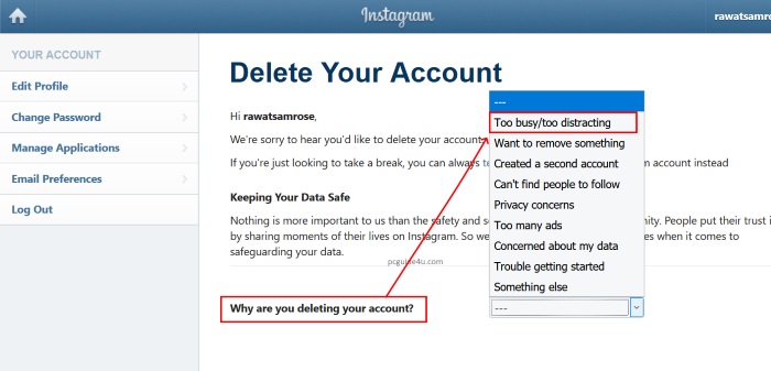 how to delete my instagram account