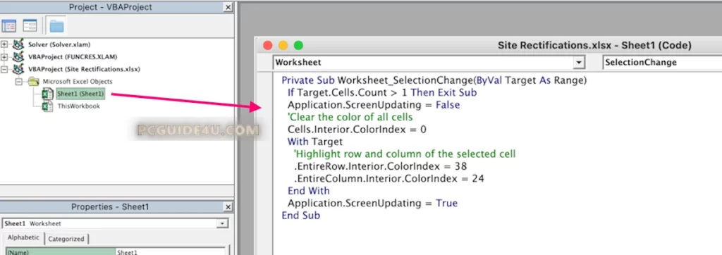 Highlight Selected Cell Row and Column in Microsoft Excel